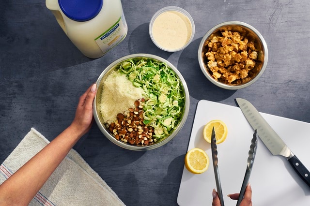 Shaved Brussels Sprouts Salad with Parmesan & Caesar Dressing